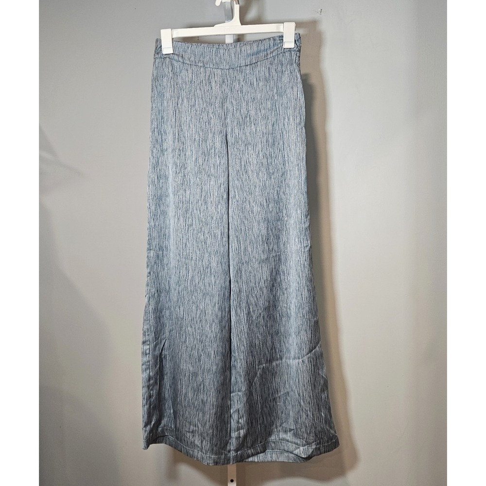 Cerule Women's Size L Blue/White Abstract Stripe Wide Legs High Rise Nice Drape
